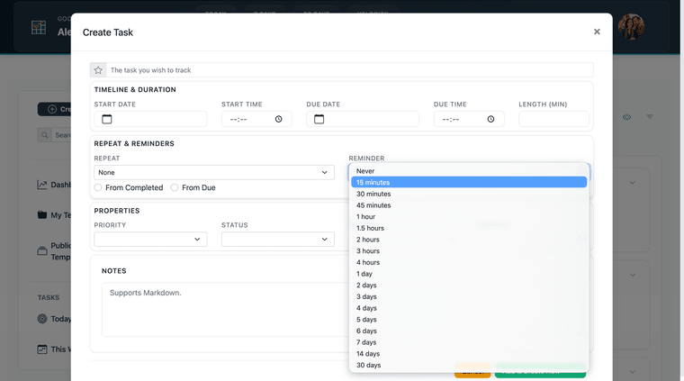 Date picker open during task editing