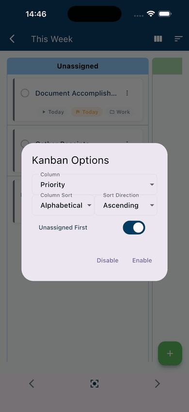 Task list visible — view toggle control accessible