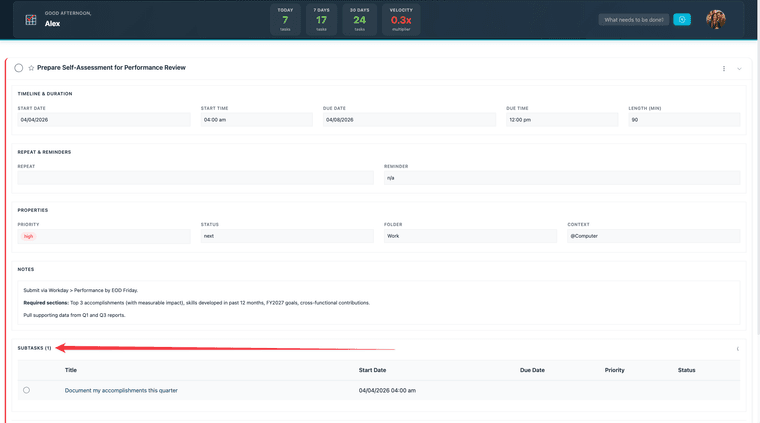 A task with multiple levels of nesting visible