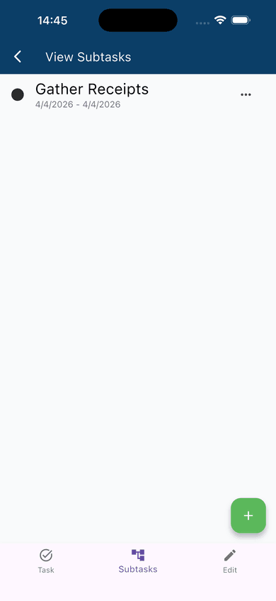 Task detail view — Add Subtask affordance visible