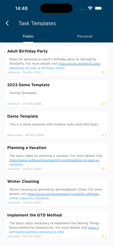Template creation flow — confirm whether initiated from task detail or a dedicated templates section